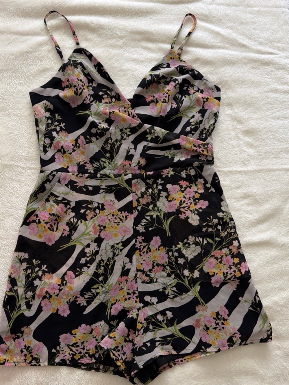 Guess Black Mini Romper with Pink Floral Print